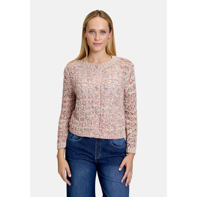 Cardigan en maille à encolure ronde blanc/bleu <span itemprop=