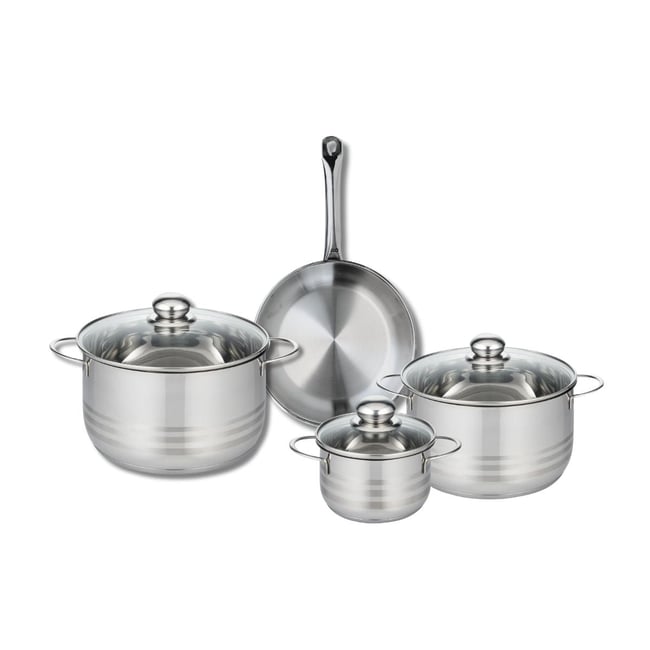 Batterie 1 poêle 24cm + 3 faitouts 14/20/24cm PROFI BRILLANT gris <span itemprop=