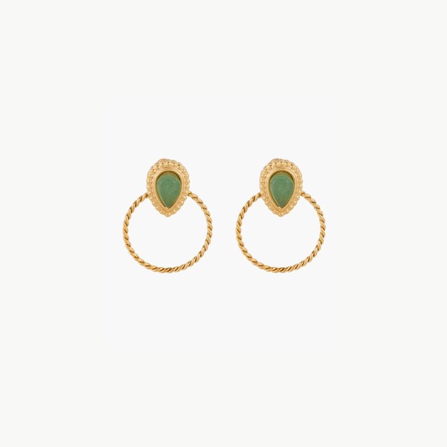 Petites boucles d'oreilles pierre d'Aventurine et acier inoxydable vert <span itemprop=