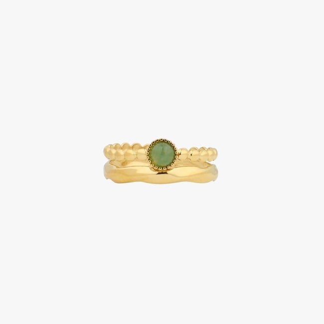 Bague 2 rangs en acier inoxydable et pierre d'Aventurine vert <span itemprop=
