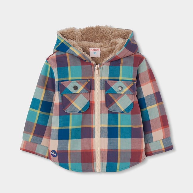 Surchemise garçon à carreaux à capuche multicolore <span itemprop=