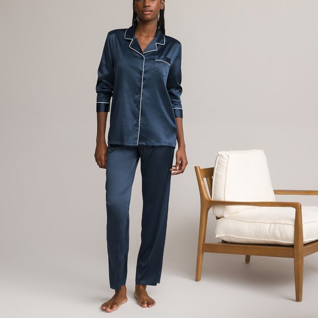 Satin long sleeve pyjamas navy La Redoute Collections La Redoute
