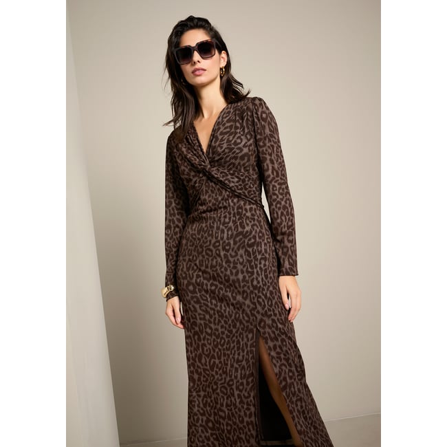 Robe longue en résille léopard brown coffee <span itemprop=