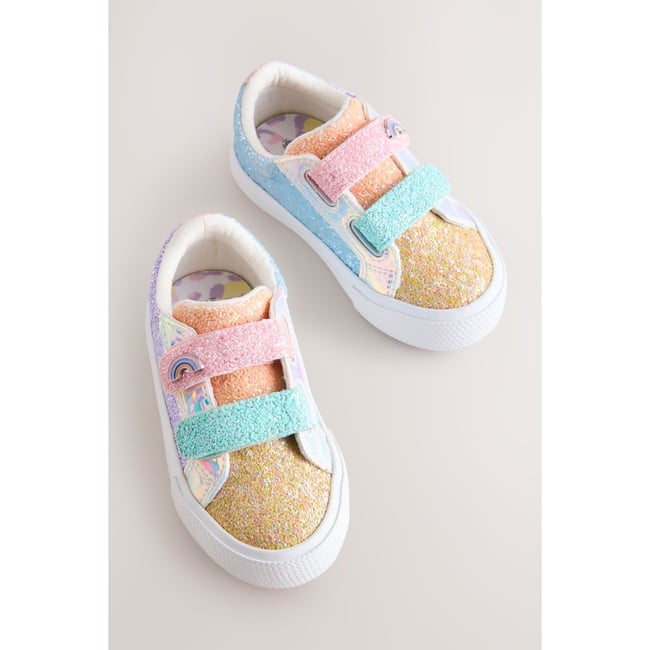 Baskets à semelle épaisse et scratch paillettes multicolores arc-en-ciel <span itemprop=