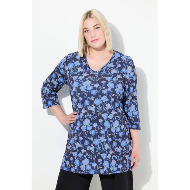 T-shirt long à fleurs noir <span itemprop=