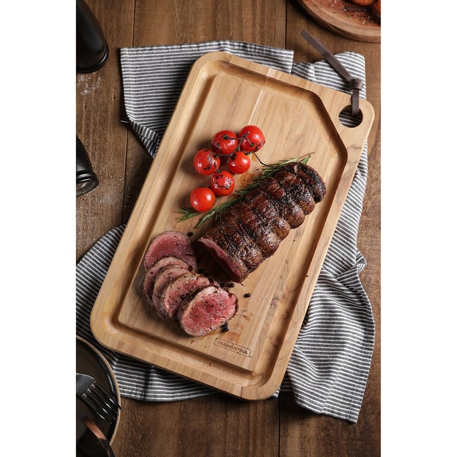 Tábua para Churrasco Retangular em Madeira Teca, Tramontina madeira <span itemprop=