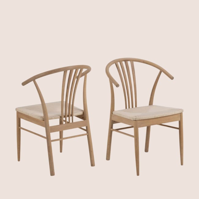 Chaises en chêne blanchi et assises tressées (lot de 2) - ASTA Couleur beige <span itemprop=