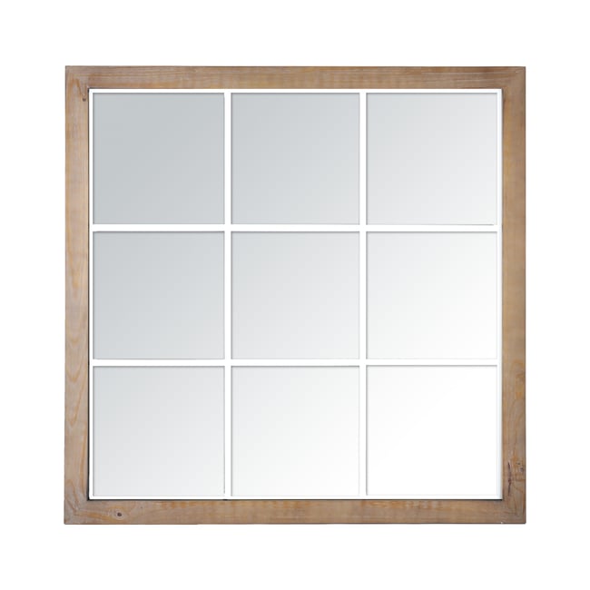 Miroir industriel carré bois effet fenêtre 9 vues 100x100cm - EMDE