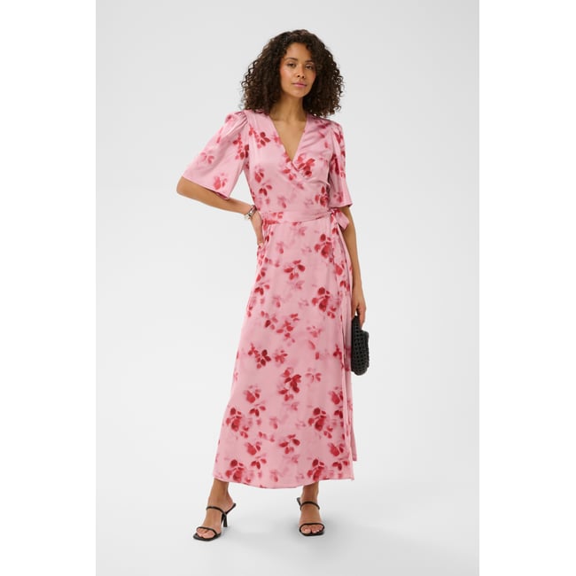 Robe rose rouge dusty pink/red flowers <span itemprop=