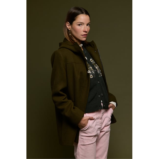 Duffle coat zippé - drap de laine green moss foncé <span itemprop=