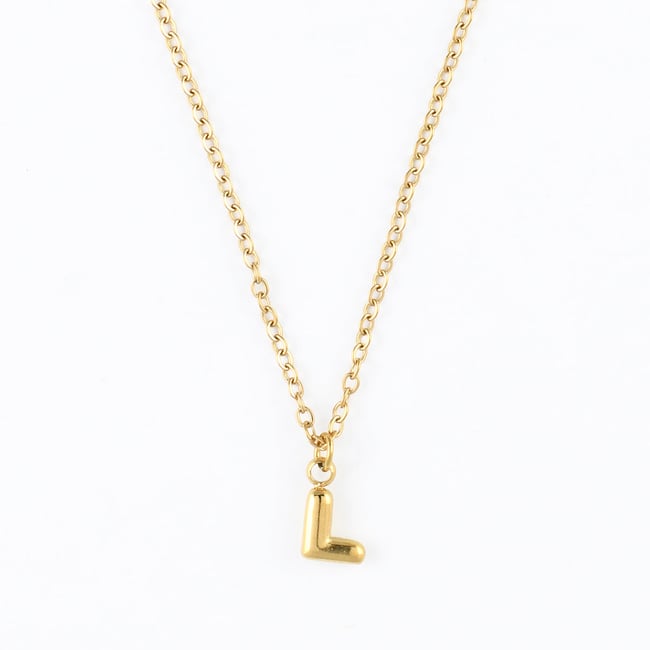 Collier à pendentif lettre L acier inoxydable doré <span itemprop=