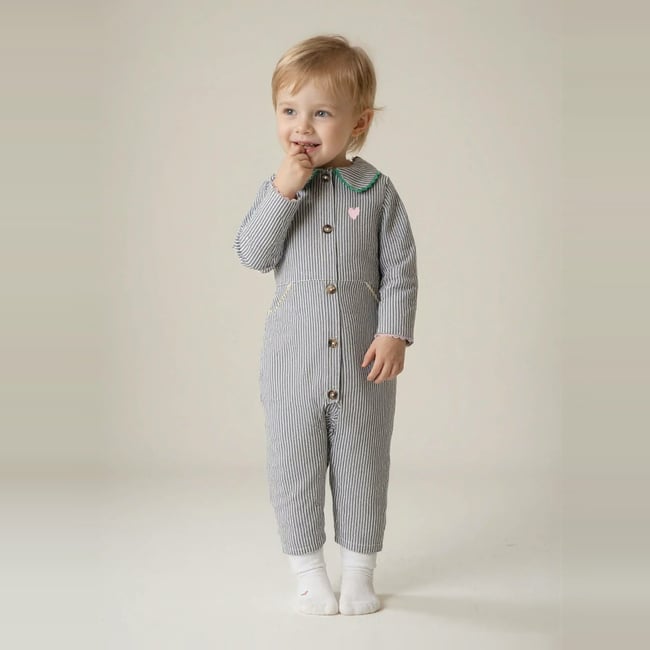 Combinaison rayée en coton BIO GOTS orageux <span itemprop=