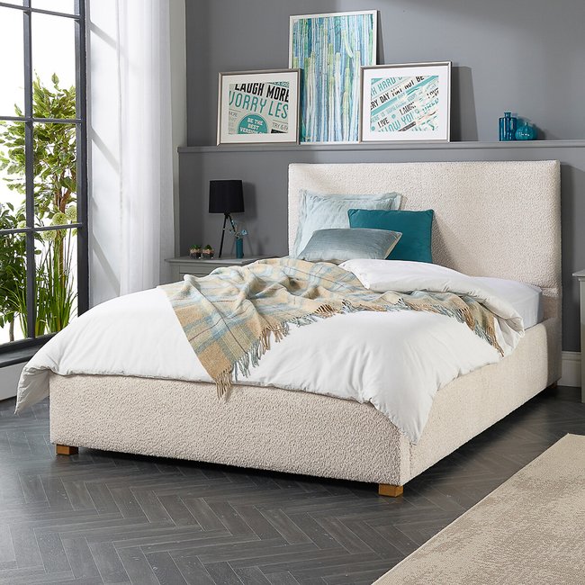 Teddy Bouclé Ottoman Storage Bed with Plain Upholstered Headboard - ASPIRE