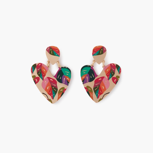 Boucles d'oreilles cœurs Balagane imprimé feuilles multicolore <span itemprop=