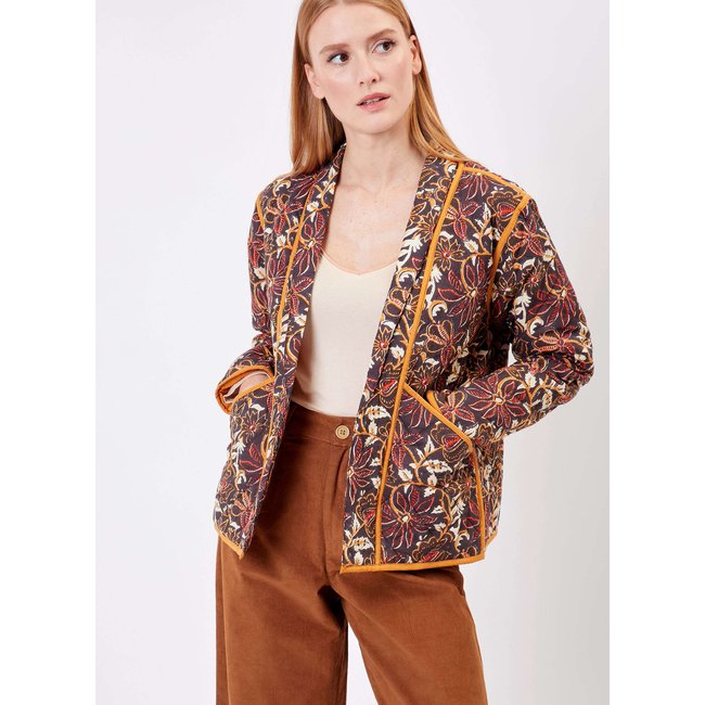 Veste Kimono Matelassée imprimée en coton MARELA marron otta <span itemprop=