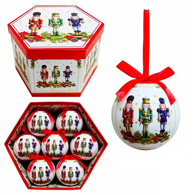 Coffret de 14 boules de Noël rétro soldats casse-noisette 7.5cm Couleur multicolore <span itemprop=