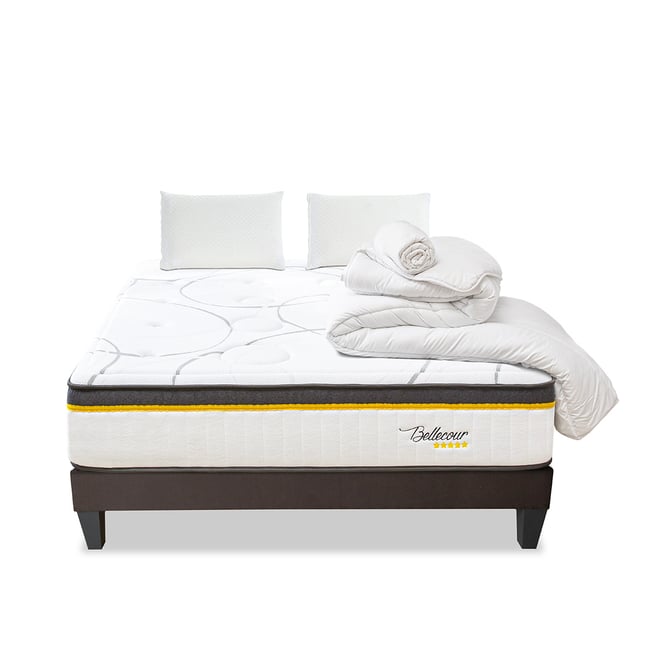 BELLECOUR LITERIE Pack Bellecour 3.0 90x190 cm Matelas Ressorts + Sommier Bois + Accessoires Couleur blanc <span itemprop=