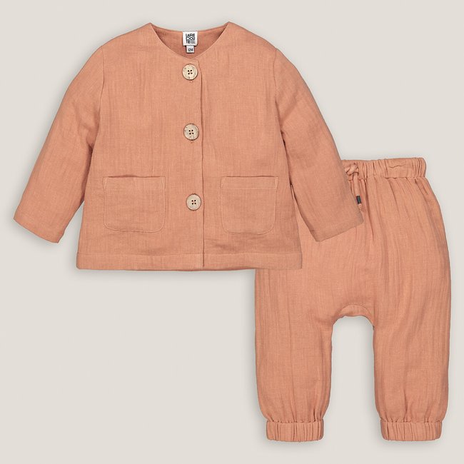 Conjunto de 2 piezas chaqueta y pantalón marrón <span itemprop=