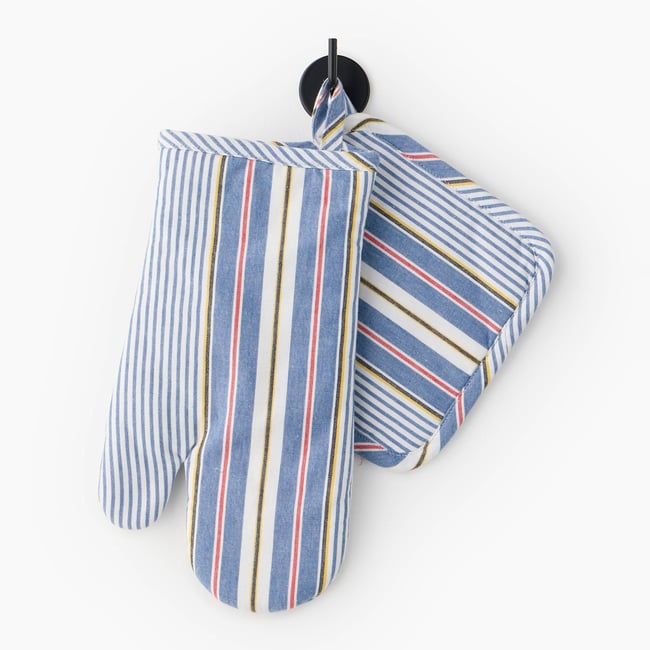 Lot gant et manique, 16x33cm + 20x20cm, 100% coton riviera <span itemprop=
