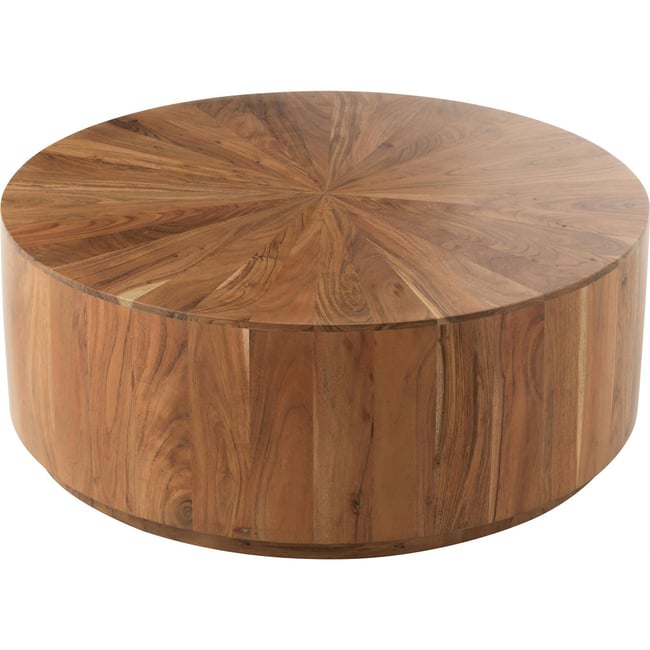 Table basse ronde en bois d'acacia Couleur bois naturel veiné clair <span itemprop=