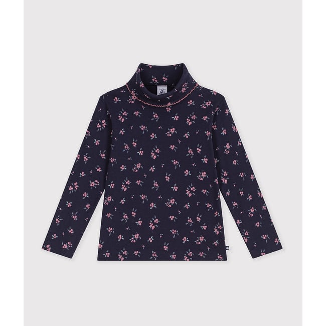 Sous-pull manches longues, avec col roulé, imprimé fleurs bleu marine imprimé <span itemprop=