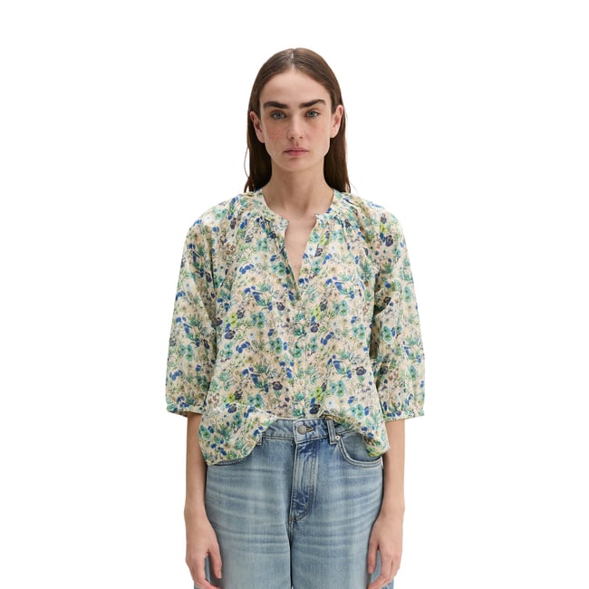 Blouse imprimée relaxed en voile de coton imprimé marron clair <span itemprop=
