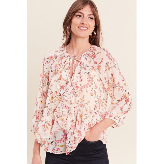 Blouse ample en voile manches 3/4 multicolore <span itemprop=