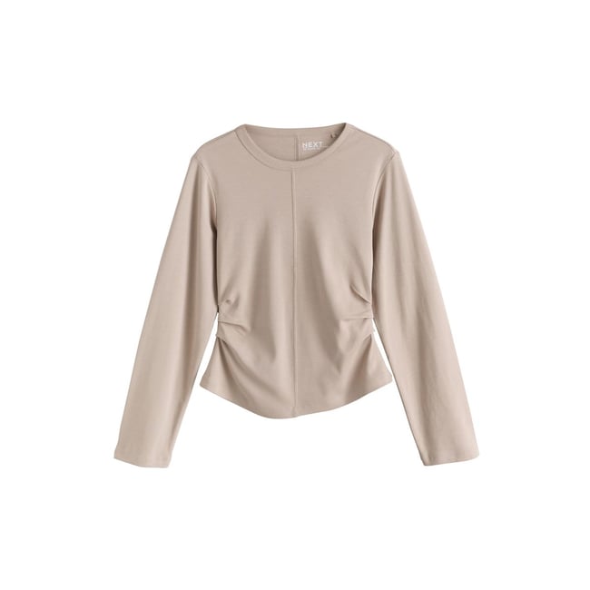 Haut cintré à manches longues marron moka <span itemprop=