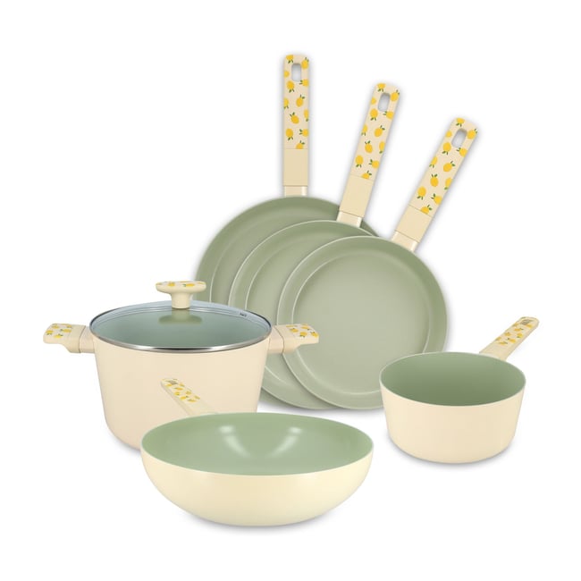 Batterie de cuisine 6 pièces en aluminium, CITRON beige-vert <span itemprop=
