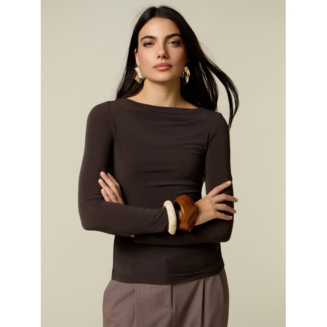 T-shirt avec drapé marron <span itemprop=