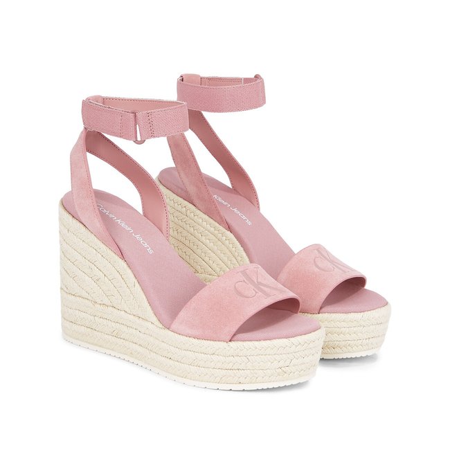Keilsandaletten aus Leder rosa <span itemprop=