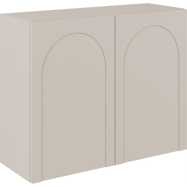 Buffet bas 2 portes rainurées collection ARKADIA Couleur cachemire mat et blanc <span itemprop=
