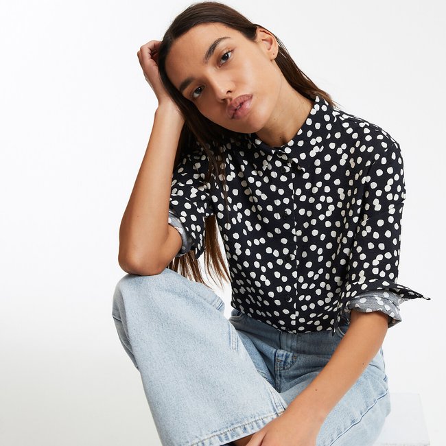 Draping Polka Dot Shirt with Long Sleeves polka dot print/black background LA REDOUTE COLLECTIONS