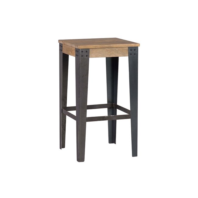 Tabouret de bar industriel métal et bois manguier massif H65 cm MADISON Couleur bois clair / noir <span itemprop=