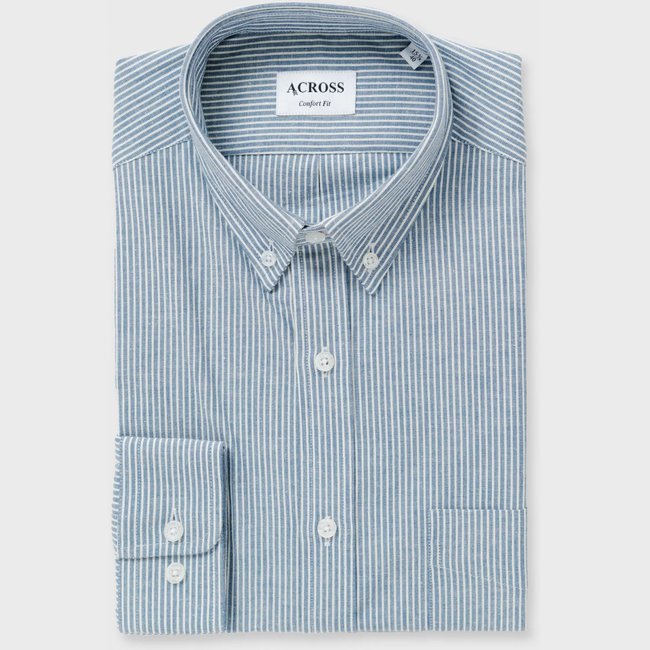 Chemise Confort fit fines rayures texturées bleu marine <span itemprop=