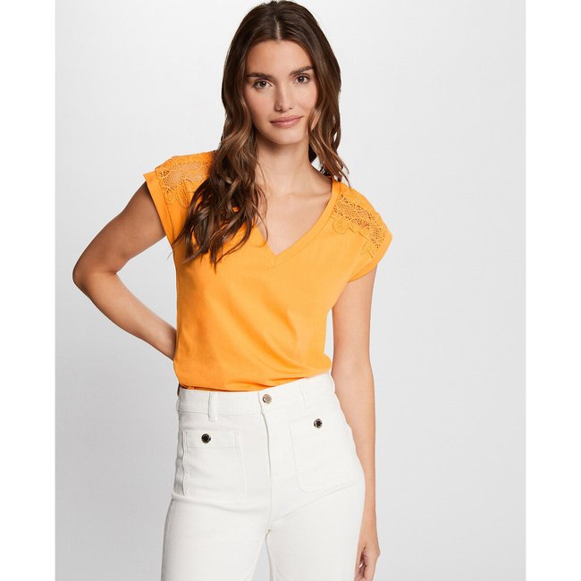 Cotton Short Sleeve T-Shirt, mango, MORGAN