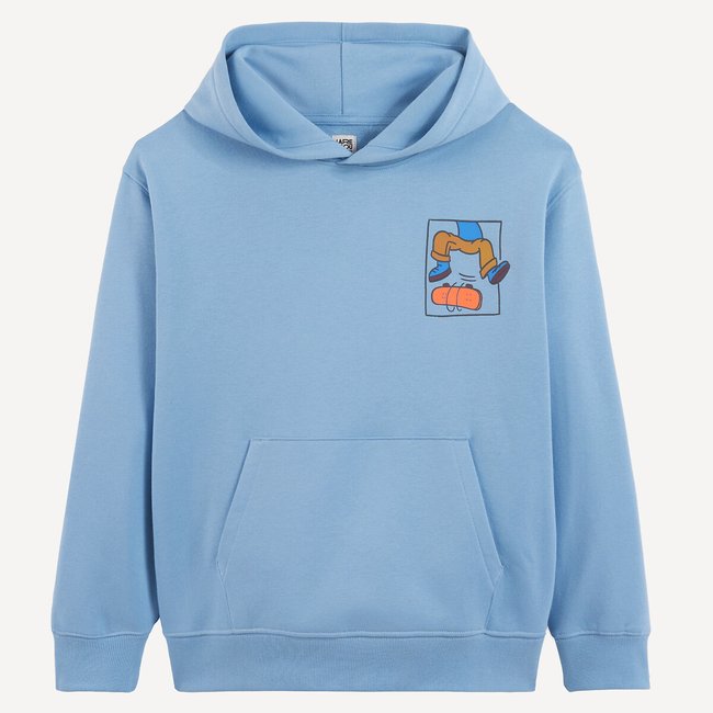 Sweat à capuche en molleton, imprimé devant et au dos bleu <span itemprop=