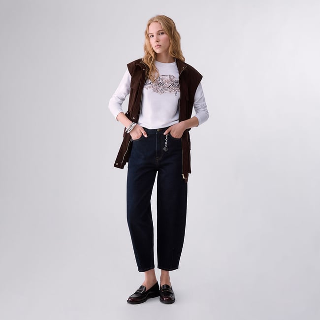 Jean boyfriend taille haute délavage normal <span itemprop=