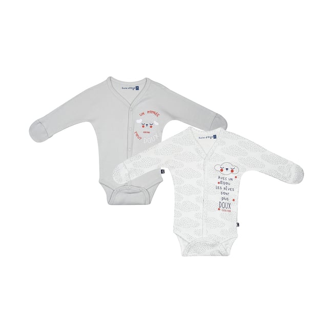 Lot de bodies jakous ouverture devant naissance gris <span itemprop=