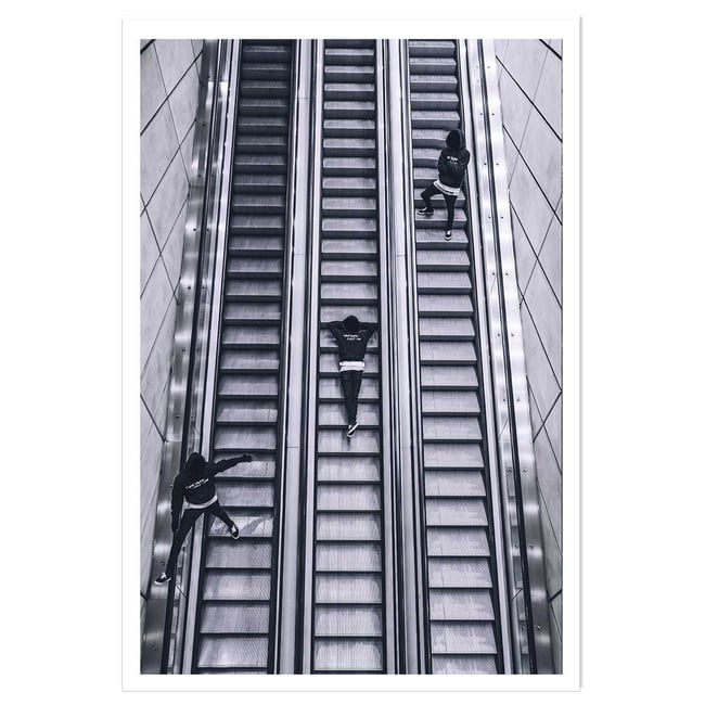 Affiche noir et blanc clic clac escalators - HEXOA