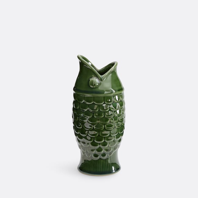 Vase poisson en céramique reliéfée, hauteur 22,2 cm, NÉMÉO Couleur vert <span itemprop=