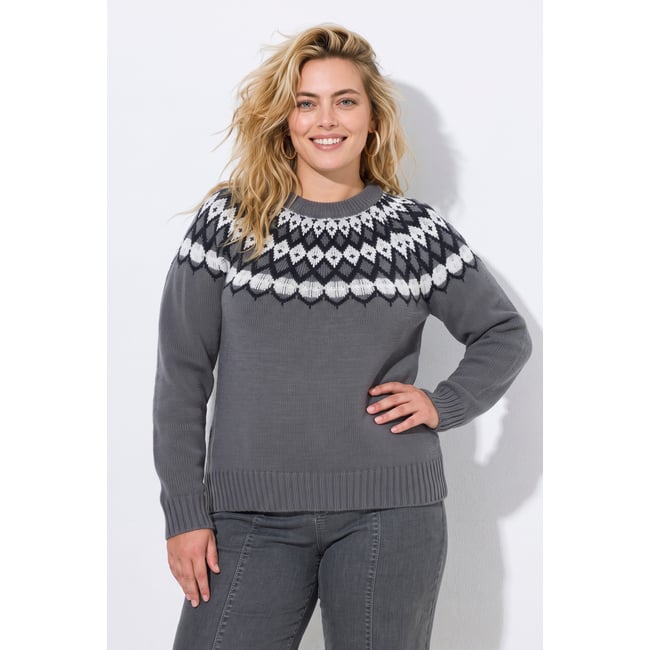 Pull motif norvégien gris chiné <span itemprop=