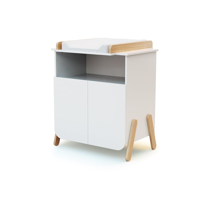 Meuble à langer 2 portes, 1 niche en bois PIRATE blanc et hêtre <span itemprop=