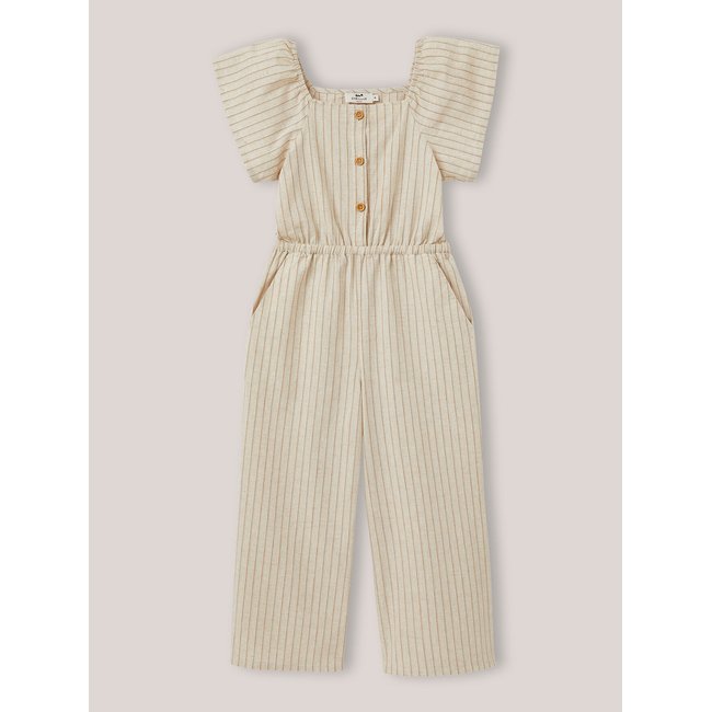Combinaison rayée en coton et lin rayure beige <span itemprop=