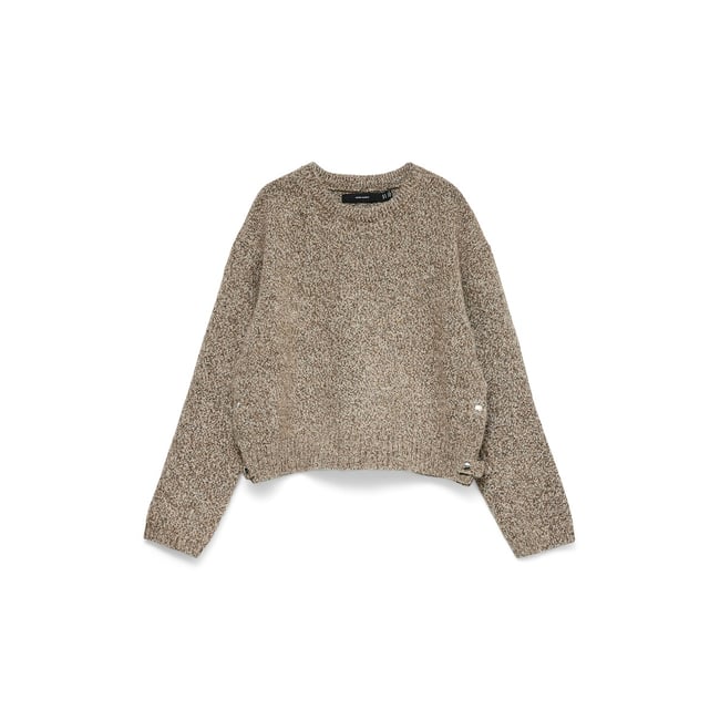 Pull col rond manches longues beige <span itemprop=