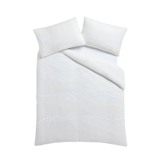 Parure housse et taie en coton brossé tufté blanc <span itemprop=