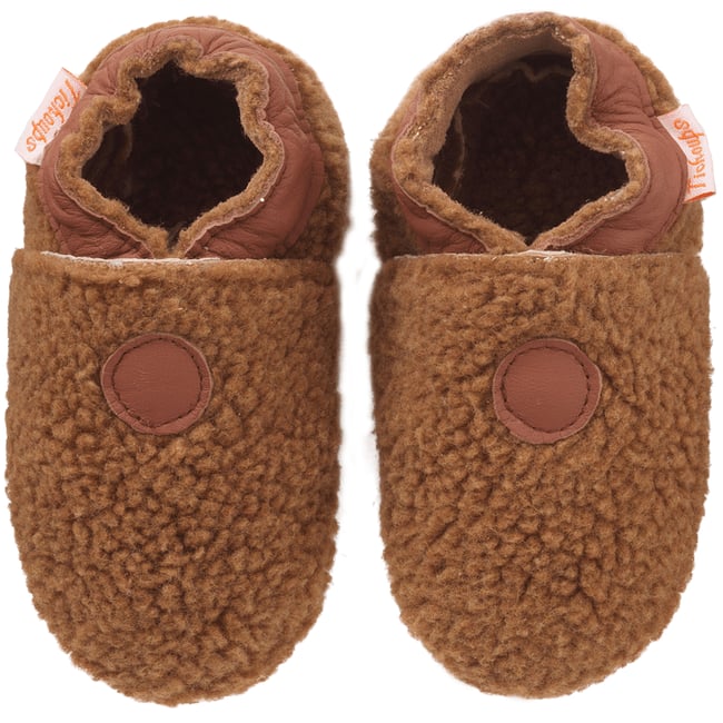 Chaussons bébé cuir souple Bouclettes marron <span itemprop=