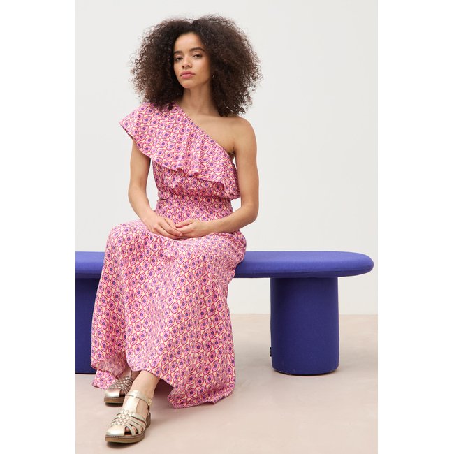 Robe one shoulder sans manches multicolore <span itemprop=