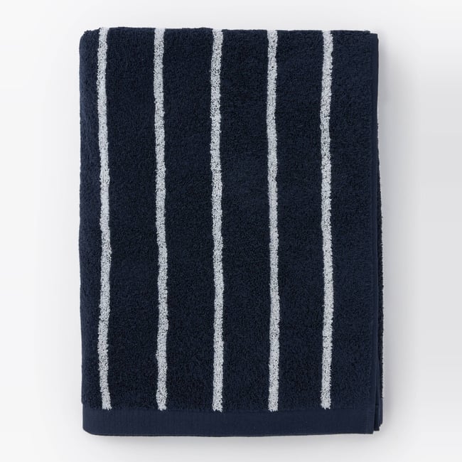 Drap de plage jacquard rayé, 100x180cm, 100% coton bio, gots marine <span itemprop=