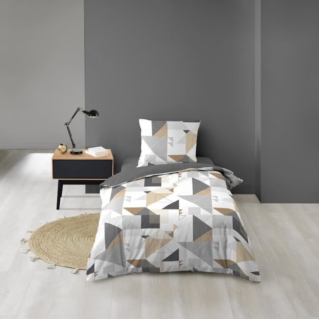 Housse De Couette 140x200 + 1 Taie D'oreiller Trigone gris <span itemprop=
